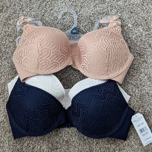 3 Bras 34C | White Tan and Navy Blue | Nautica